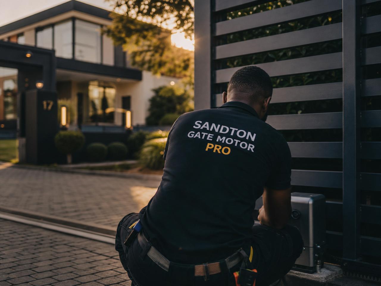 Sandton Gate Motor Pro technician servicing a residential sliding gate motor